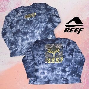Reef Graphic T-Shirt Mens Long Sleeve Tie Dye Palm Tree Deep Blue XL FLAWS